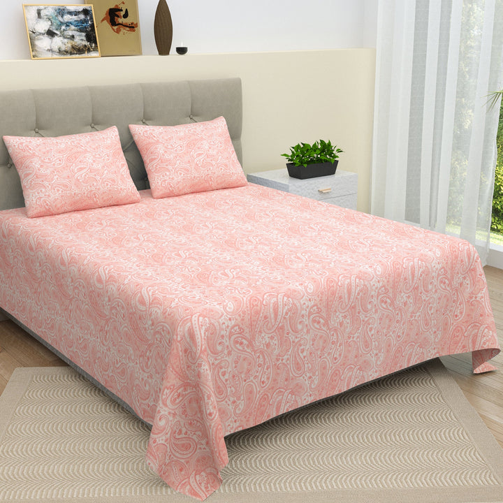 Bella Casa Fashion & Retail Ltd  100 X 108 Inch / Pink / 100 % Pure Cotton Double Bedsheet Set 100 % Pure Cotton Super King Size with 2 Pillow Covers Printed Pink Colour - Valence Collection