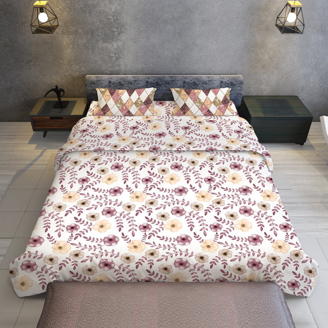 Bella Casa Fashion & Retail Ltd  88 X 96 Inch / Multi / Cotton Double King Size Bedsheet Cotton with 2 Pillow Covers Abstract Design Multi Colour - Genteel Collection