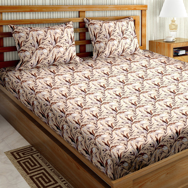 Bella Casa Fashion & Retail Ltd  90 X 108 Inch / Brown / Cotton Double Bedsheet Set Cotton King Size with 2 Pillow Covers Floral Design BrownColour - Stella Collection
