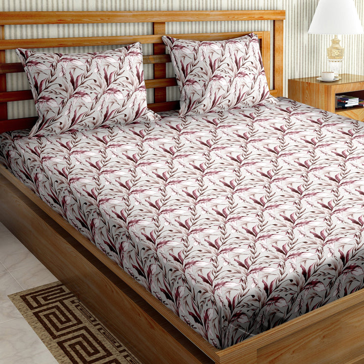 Double Bedsheet Cotton King Size with 2 Pillow Covers Floral Design Grey & Pink Colour - Stella Collection