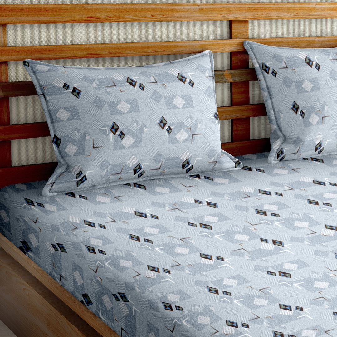 Bella Casa Fashion & Retail Ltd  90 X 108 Inch / Grey / Cotton Double Bedsheet Set Cotton King Size with 2 Pillow Covers Geometric Design GreyColour - Stella Collection