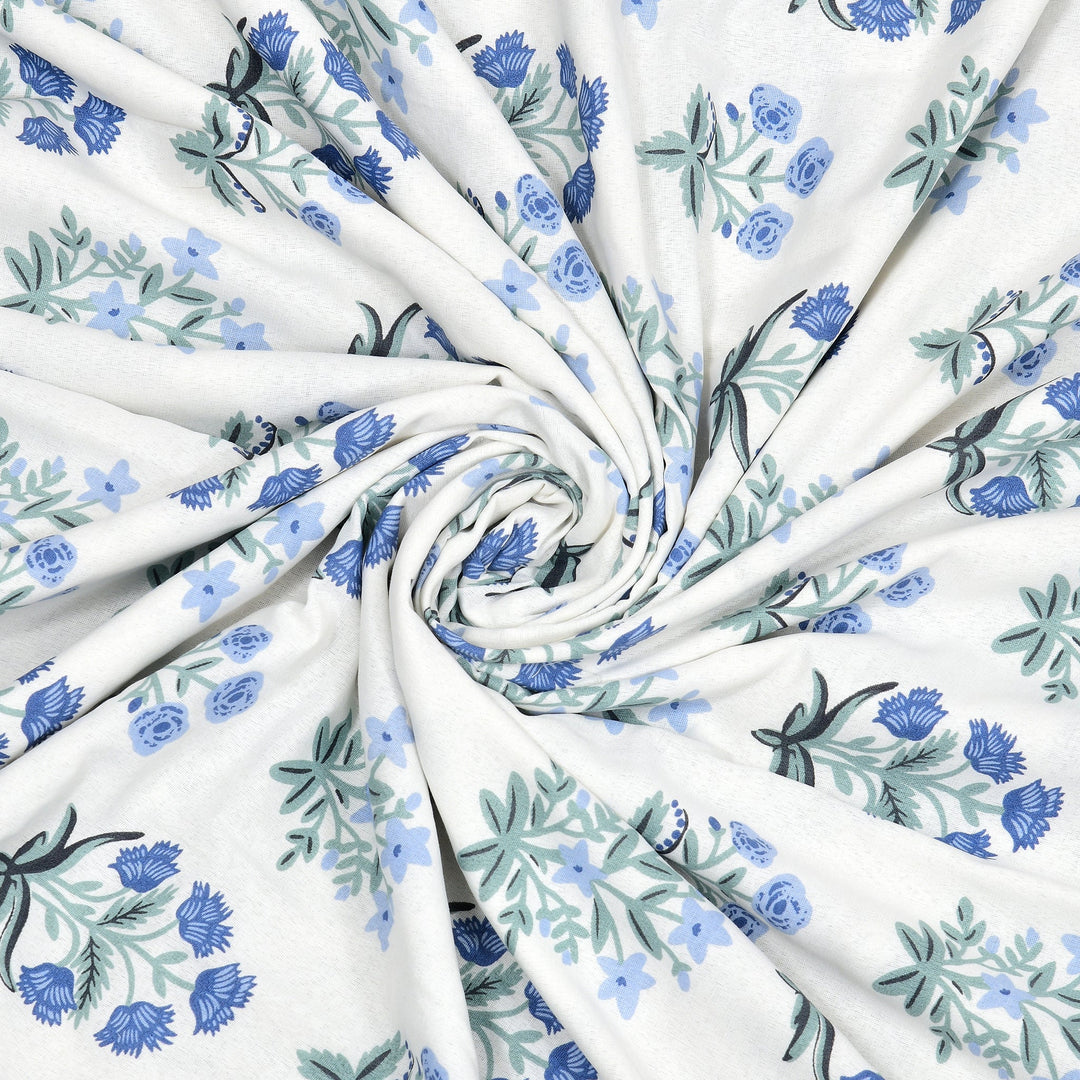 Bella Casa Fashion & Retail Ltd Bedding Set 90 x 108 inch / Blue / Cotton 5 PC Bedding Set ( 1 Double Bedsheet with 2 Pillow Covers & 2 Reversible Single Dohar ) Floral Design Cotton Blue Colour - Oasis Bedding Set