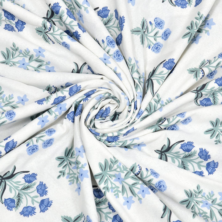 Bella Casa Fashion & Retail Ltd Bedding Set 90 x 108 inch / Blue / Cotton 5 PC Bedding Set ( 1 Double Bedsheet with 2 Pillow Covers & 2 Reversible Single Dohar ) Floral Design Cotton Blue Colour - Oasis Bedding Set
