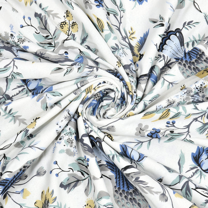 Bella Casa Fashion & Retail Ltd Bedding Set 90 x 108 inch / Blue / Cotton 5 PC Bedding Set ( 1 Double Bedsheet with 2 Pillow Covers & 2 Reversible Single Dohar ) Floral Design Cotton Blue Colour - Oasis Bedding Set