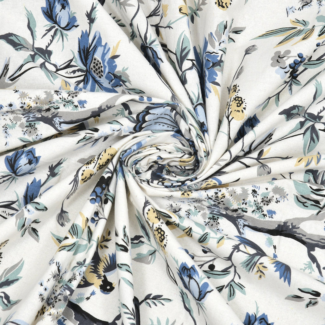 Bella Casa Fashion & Retail Ltd Bedding Set 90 x 108 inch / Blue / Cotton 5 PC Bedding Set ( 1 Double Bedsheet with 2 Pillow Covers & 2 Reversible Single Dohar ) Floral Design Cotton Blue Colour - Oasis Bedding Set