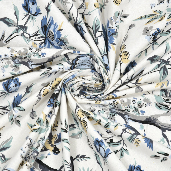 Bella Casa Fashion & Retail Ltd Bedding Set 90 x 108 inch / Blue / Cotton 5 PC Bedding Set ( 1 Double Bedsheet with 2 Pillow Covers & 2 Reversible Single Dohar ) Floral Design Cotton Blue Colour - Oasis Bedding Set