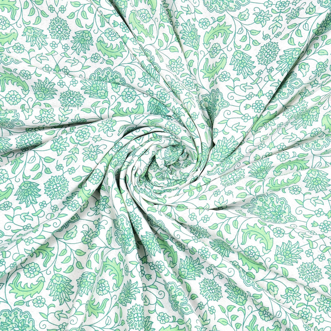Bella Casa Fashion & Retail Ltd Bedding Set 90 x 108 inch / Green / Cotton 5 PC Bedding Set ( 1 Double Bedsheet with 2 Pillow Covers & 2 Reversible Single Dohar ) Floral Design Cotton Green Colour - Oasis Bedding Set