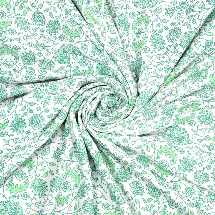 Bella Casa Fashion & Retail Ltd Bedding Set 90 x 108 inch / Green / Cotton 5 PC Bedding Set ( 1 Double Bedsheet with 2 Pillow Covers & 2 Reversible Single Dohar ) Floral Design Cotton Green Colour - Oasis Bedding Set