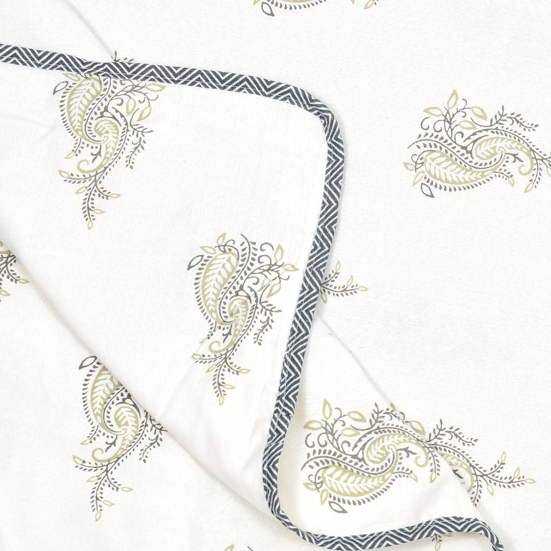 Bella Casa Fashion & Retail Ltd Bedding Set 90 x 108 inch / Grey / Cotton 5 PC Bedding Set ( 1 Double Bedsheet with 2 Pillow Covers & 2 Reversible Single Dohar ) Floral Design Cotton Grey Colour - Oasis Bedding Set