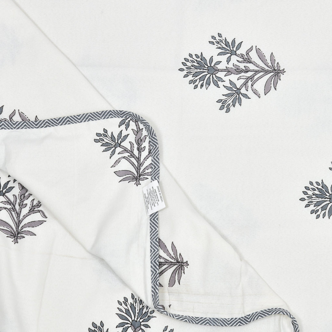 Bella Casa Fashion & Retail Ltd Bedding Set 90 x 108 inch / Grey / Cotton 5 PC Bedding Set ( 1 Double Bedsheet with 2 Pillow Covers & 2 Reversible Single Dohar ) Floral Design Cotton Grey Colour - Oasis Bedding Set