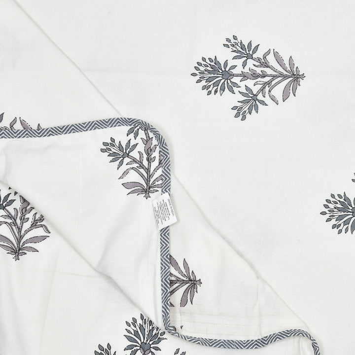 Bella Casa Fashion & Retail Ltd Bedding Set 90 x 108 inch / Grey / Cotton 5 PC Bedding Set ( 1 Double Bedsheet with 2 Pillow Covers & 2 Reversible Single Dohar ) Floral Design Cotton Grey Colour - Oasis Bedding Set