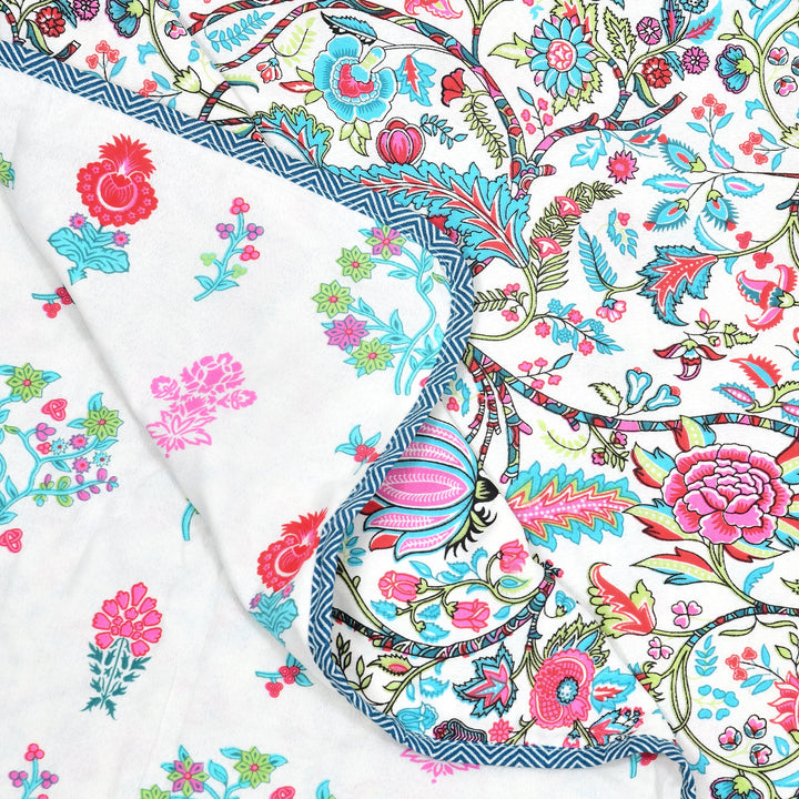 Bella Casa Fashion & Retail Ltd Bedding Set 90 x 108 inch / Multi / Cotton 5 PC Bedding Set ( 1 Double Bedsheet with 2 Pillow Covers & 2 Reversible Single Dohar ) Floral Design Cotton Multi Colour - Oasis Bedding Set