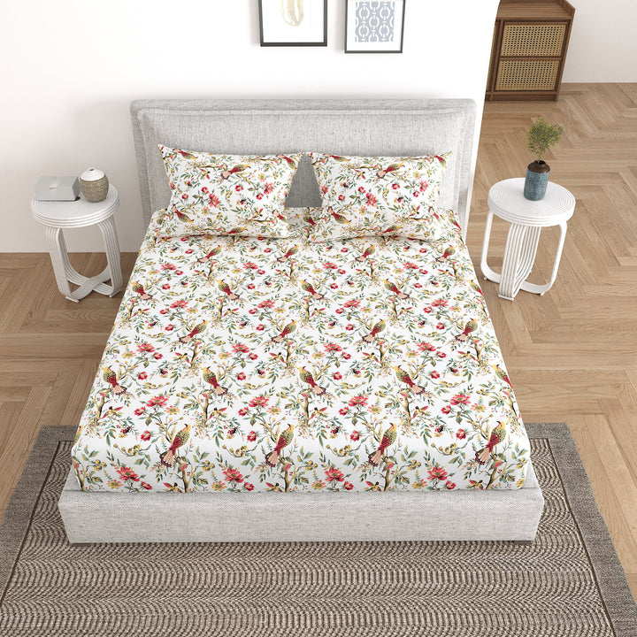 Bella Casa Fashion & Retail Ltd Bedding Set 90 x 108 inch / Multi / Cotton 5 PC Bedding Set ( 1 Double Bedsheet with 2 Pillow Covers & 2 Reversible Single Dohar ) Floral Design Cotton Multi Colour - Oasis Bedding Set