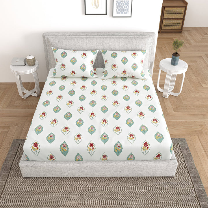 Bella Casa Fashion & Retail Ltd Bedding Set 90 x 108 inch / Multi / Cotton 5 PC Bedding Set ( 1 Double Bedsheet with 2 Pillow Covers & 2 Reversible Single Dohar ) Floral Design Cotton Multi Colour - Oasis Bedding Set