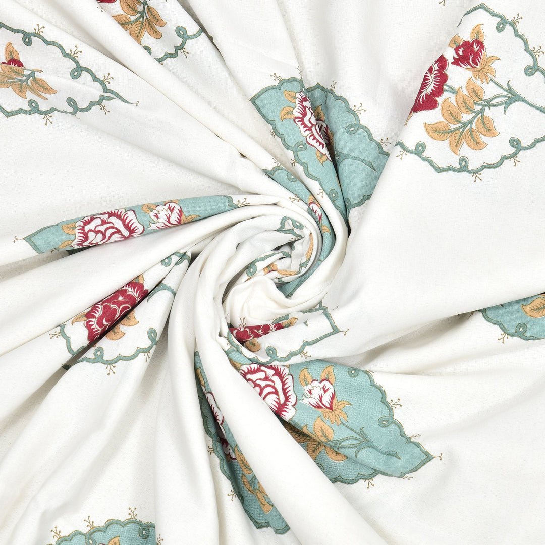 Bella Casa Fashion & Retail Ltd Bedding Set 90 x 108 inch / Multi / Cotton 5 PC Bedding Set ( 1 Double Bedsheet with 2 Pillow Covers & 2 Reversible Single Dohar ) Floral Design Cotton Multi Colour - Oasis Bedding Set