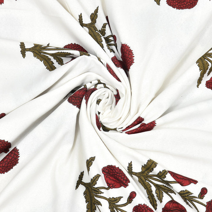 Bella Casa Fashion & Retail Ltd Bedding Set 90 x 108 inch / Red / Cotton 5 PC Bedding Set ( 1 Double Bedsheet with 2 Pillow Covers & 2 Reversible Single Dohar ) Floral Design Cotton Red Colour - Oasis Bedding Set
