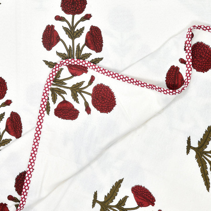 Bella Casa Fashion & Retail Ltd Bedding Set 90 x 108 inch / Red / Cotton 5 PC Bedding Set ( 1 Double Bedsheet with 2 Pillow Covers & 2 Reversible Single Dohar ) Floral Design Cotton Red Colour - Oasis Bedding Set