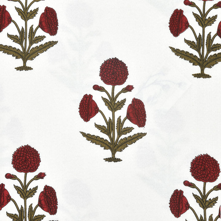 Bella Casa Fashion & Retail Ltd Bedding Set 90 x 108 inch / Red / Cotton 5 PC Bedding Set ( 1 Double Bedsheet with 2 Pillow Covers & 2 Reversible Single Dohar ) Floral Design Cotton Red Colour - Oasis Bedding Set
