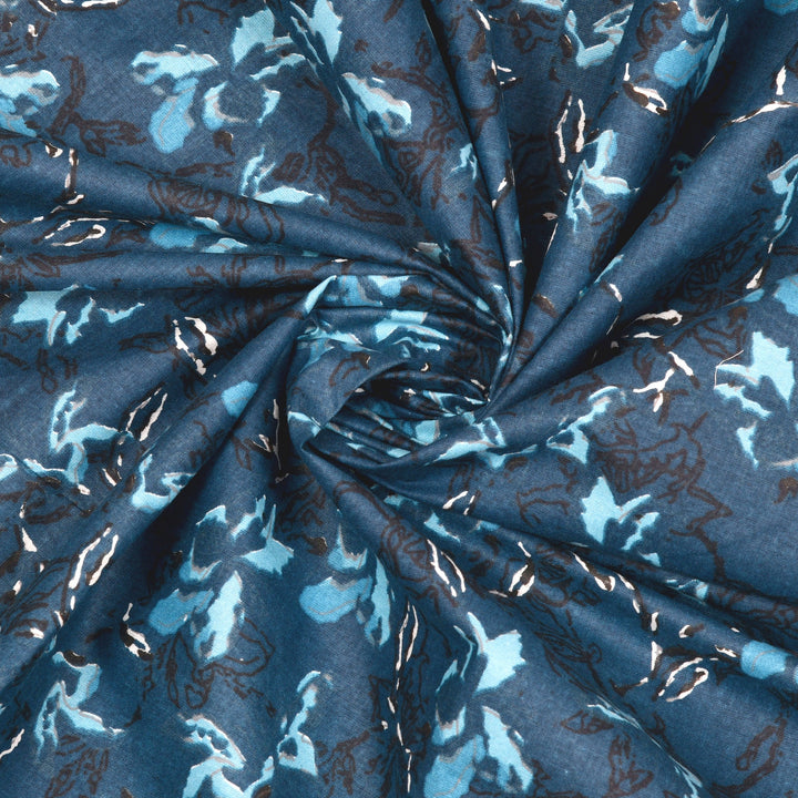 Bella Casa Fashion & Retail Ltd Bedding Set 93 x 108 inch / Blue / Cotton 5 PC Bedding Set ( 1 Double Bedsheet with 2 Pillow Covers & 2 Single Dohar ) Floral Design Cotton Blue Colour - Kalamkari Collection