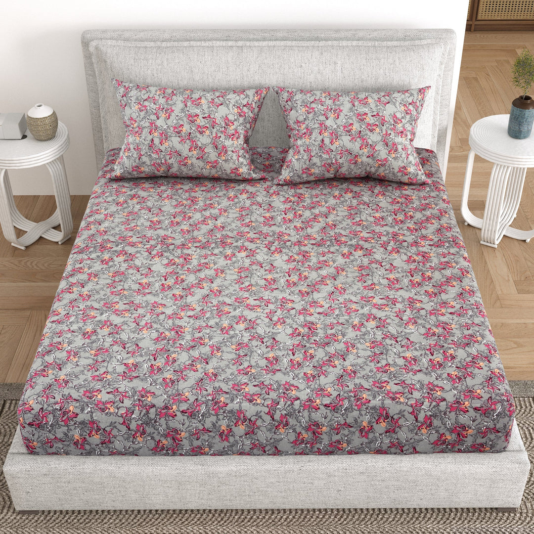 Bella Casa Fashion & Retail Ltd Bedding Set 93 x 108 inch / Multi / Cotton Copy of 5 PC Bedding Set ( 1 Double Bedsheet with 2 Pillow Covers & 2 Single Dohar ) Floral Design Cotton Multi Colour - Kalamkari Collection