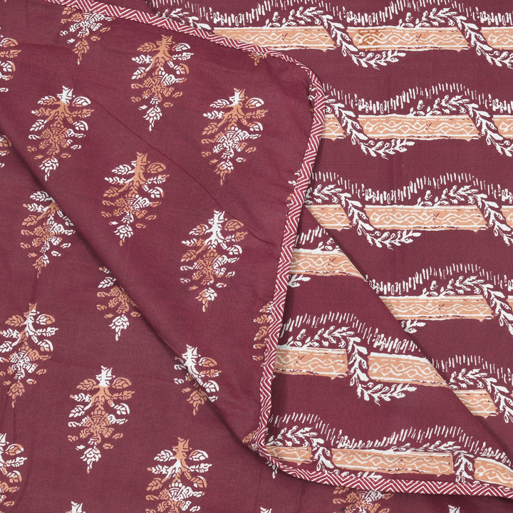 Bella Casa Fashion & Retail Ltd Bedding Set 93 x 108 inch / Red & White / Cotton 5 PC Bedding Set ( 1 Double Bedsheet with 2 Pillow Covers & 2 Single Dohar ) Floral Design Cotton Multi Colour - Kalamkari Collection