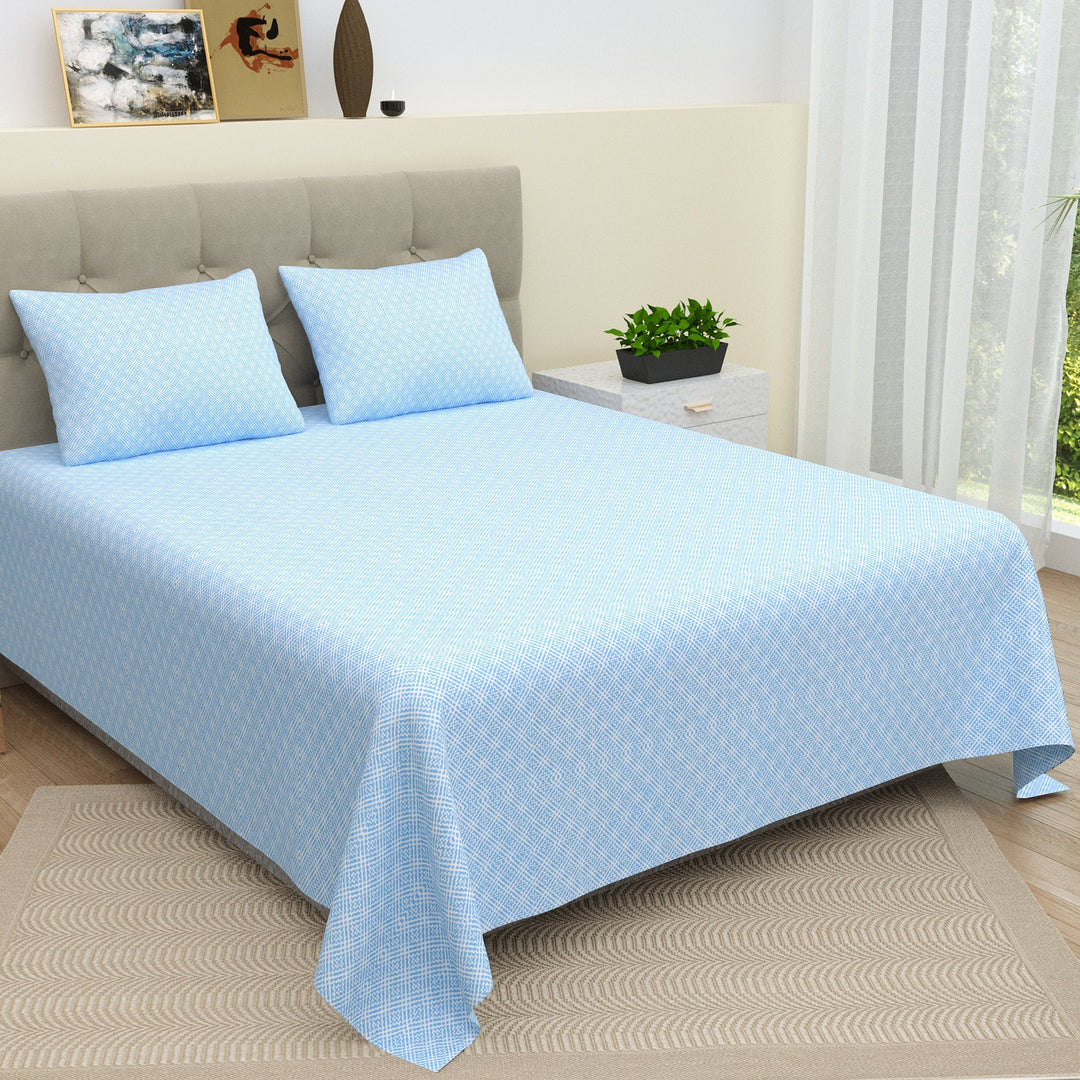 Bella Casa Fashion & Retail Ltd  BEDSHEET 100 X 108 Inch / Blue / 100 % Pure Cotton Double Bedsheet Set 100 % Pure Cotton Super King Size with 2 Pillow Covers Printed Blue Colour - Valence Collection