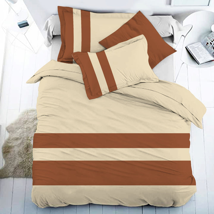 Bella Casa Fashion & Retail Ltd BEDSHEET 108 X 108 Inch / Beige & Brown / 100 % Premium Cotton Super King Size Double Bedsheet Set Premium Cotton with 2 Pillow Covers Digital Printed Beige & Brown Coloured - Heaven Stripe Collection