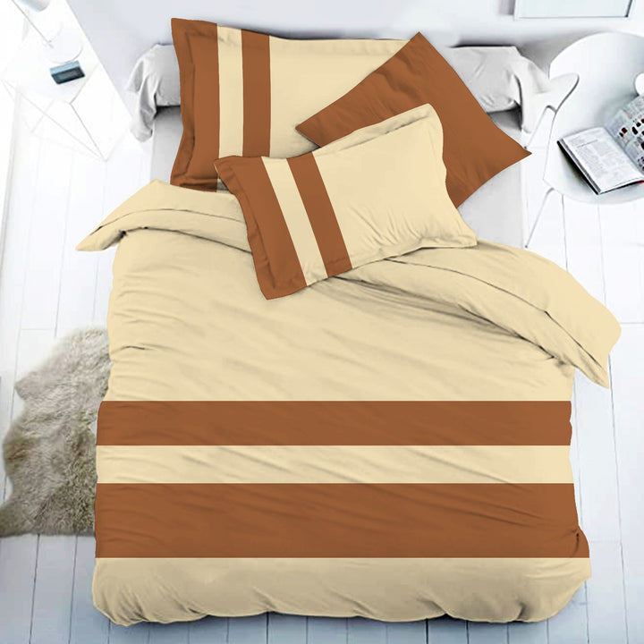 Bella Casa Fashion & Retail Ltd BEDSHEET 108 X 108 Inch / Beige & Brown / 100 % Premium Cotton Super King Size Double Bedsheet Set Premium Cotton with 2 Pillow Covers Digital Printed Beige & Brown Coloured - Heaven Stripe Collection