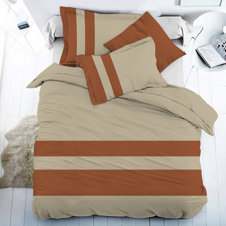 Bella Casa Fashion & Retail Ltd BEDSHEET 108 X 108 Inch / Beige & Brown / 100 % Premium Cotton Super King Size Double Bedsheet Set Premium Cotton with 2 Pillow Covers Digital Printed Beige & Brown Coloured - Heaven Stripe Collection