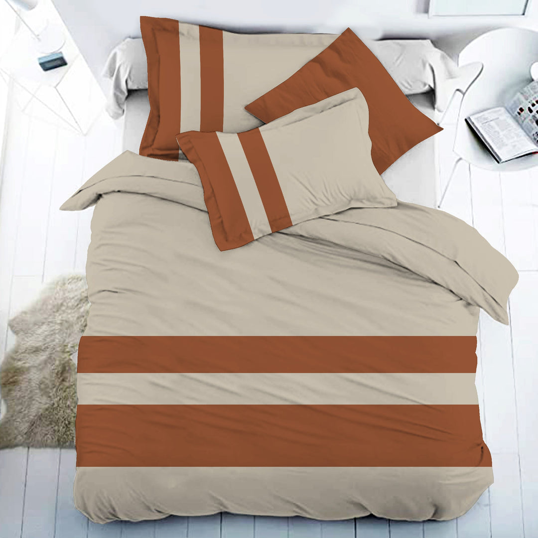 Bella Casa Fashion & Retail Ltd BEDSHEET 108 X 108 Inch / Beige & Brown / 100 % Premium Cotton Super King Size Double Bedsheet Set Premium Cotton with 2 Pillow Covers Digital Printed Beige & Brown Coloured - Heaven Stripe Collection