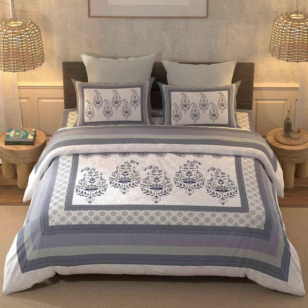 Bella Casa Fashion & Retail Ltd  BEDSHEET 108  X 108 Inch / Blue / 100 % Cotton Super King Size Bedsheet with 2 Pillow Covers 100 % Cottton Blue Colour - Amer Collection