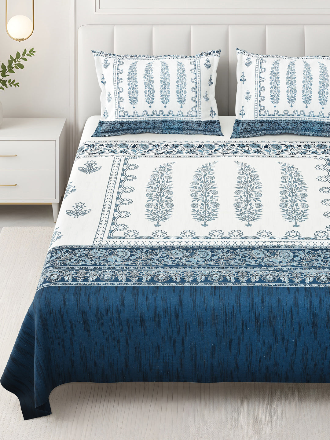 Bella Casa Fashion & Retail Ltd BEDSHEET 108 X 108 Inch / Blue / 100 % Premium Cotton Super King Size Double Bedsheet Set Premium Cotton with 2 Pillow Covers Digital Printed Blue Coloured - Celestia Designer Collection