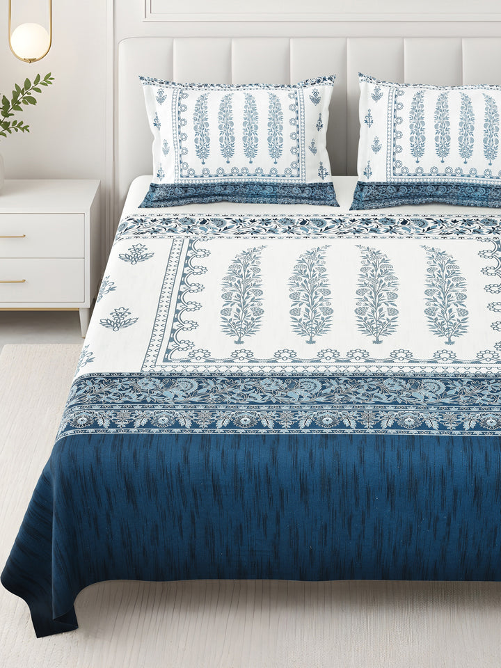 Bella Casa Fashion & Retail Ltd BEDSHEET 108 X 108 Inch / Blue / 100 % Premium Cotton Super King Size Double Bedsheet Set Premium Cotton with 2 Pillow Covers Digital Printed Blue Coloured - Celestia Designer Collection