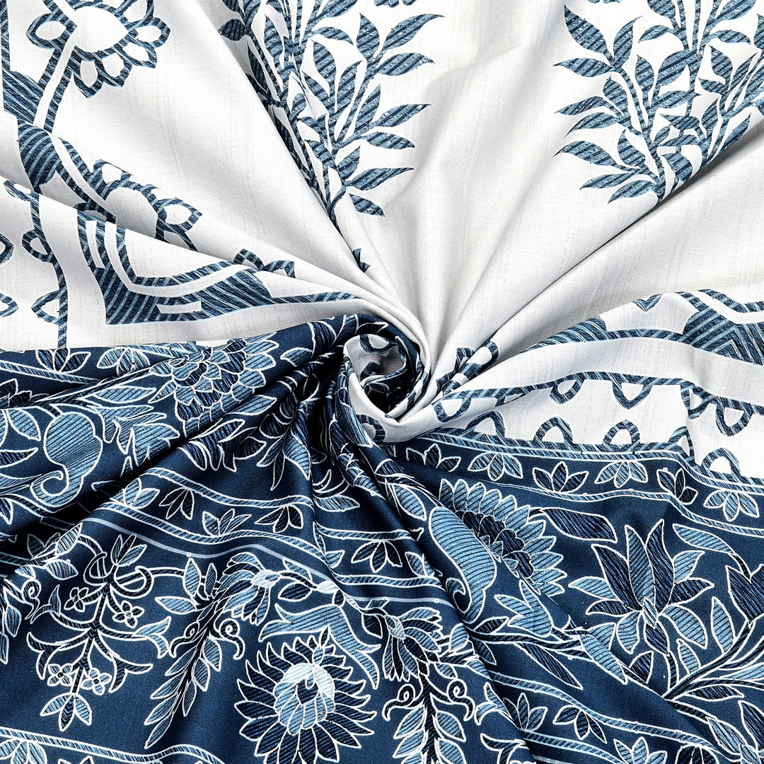 Bella Casa Fashion & Retail Ltd BEDSHEET 108 X 108 Inch / Blue / 100 % Premium Cotton Super King Size Double Bedsheet Set Premium Cotton with 2 Pillow Covers Digital Printed Blue Coloured - Celestia Designer Collection