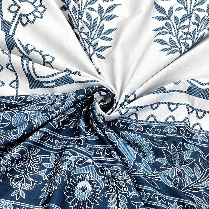 Bella Casa Fashion & Retail Ltd BEDSHEET 108 X 108 Inch / Blue / 100 % Premium Cotton Super King Size Double Bedsheet Set Premium Cotton with 2 Pillow Covers Digital Printed Blue Coloured - Celestia Designer Collection