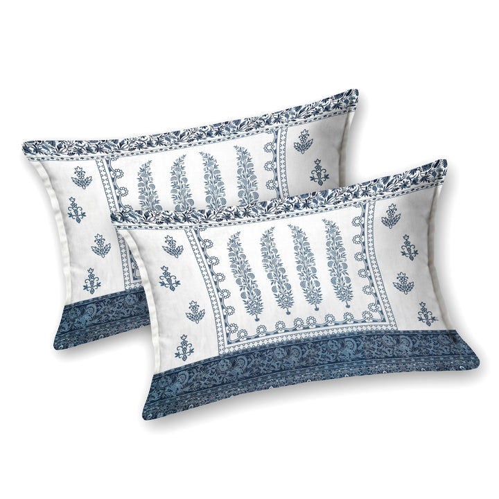 Bella Casa Fashion & Retail Ltd BEDSHEET 108 X 108 Inch / Blue / 100 % Premium Cotton Super King Size Double Bedsheet Set Premium Cotton with 2 Pillow Covers Digital Printed Blue Coloured - Celestia Designer Collection