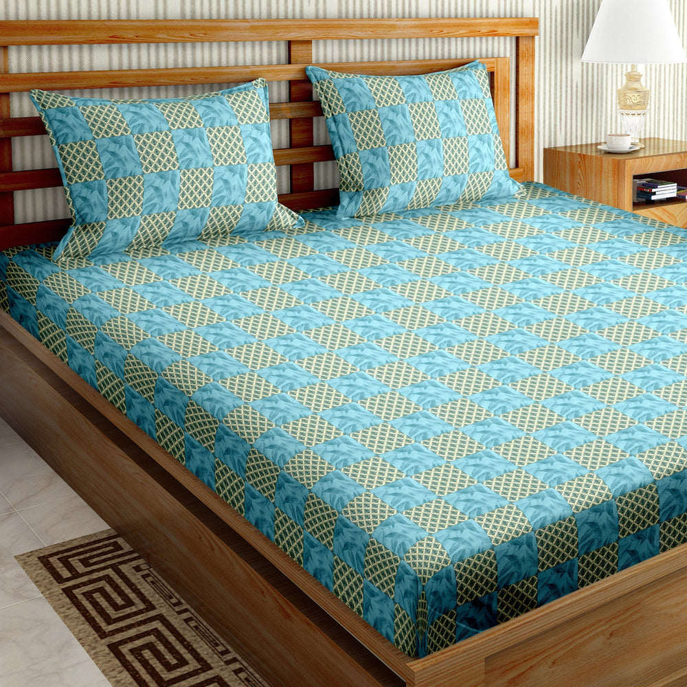 Bella Casa Fashion & Retail Ltd BEDSHEET 108 X 108 Inch / Blue / Cotton Double Bedsheet Set Cotton Super King Size with 2 Pillow Covers Abstract Design Blue Colour - Paris Collection