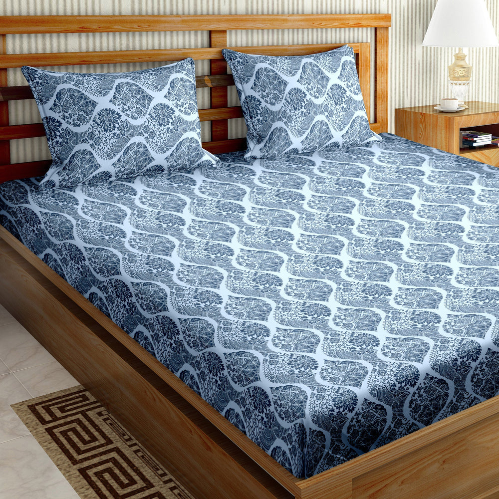 Bella Casa Fashion & Retail Ltd  BEDSHEET 108 X 108 Inch / Blue / Cotton Double Bedsheet Set Cotton Super King Size with 2 Pillow Covers Floral Design Blue Colour - Paris Collection