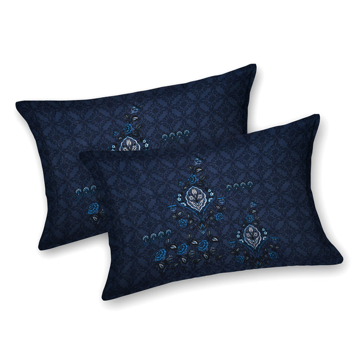 Bella Casa Fashion & Retail Ltd BEDSHEET 108 X 108 Inch / Blue & Grey / 100 % Premium Cotton Super King Size Double Bedsheet Set Premium Cotton with 2 Pillow Covers Digital Printed Blue & Grey Coloured - Celestia Designer Collection
