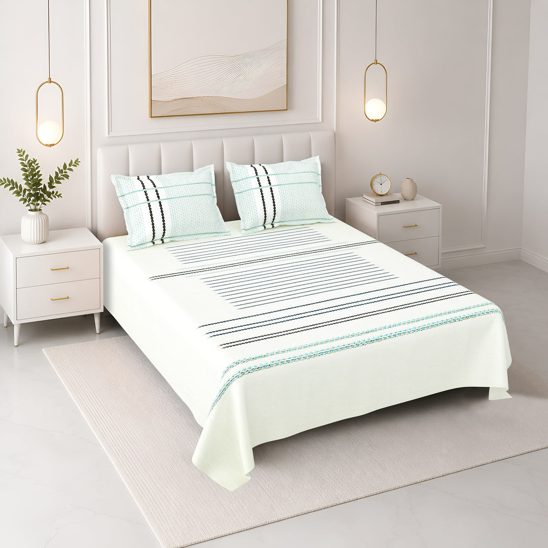 Bella Casa Fashion & Retail Ltd BEDSHEET 108 X 108 Inch / Blue & Multi / 100 % Premium Cotton Super King Size Double Bedsheet Set Premium Cotton with 2 Pillow Covers Digital Printed Blue & Multi Coloured - Celestia Designer Collection