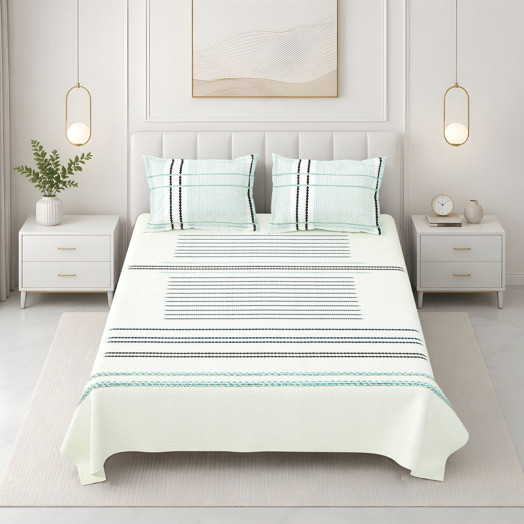 Bella Casa Fashion & Retail Ltd BEDSHEET 108 X 108 Inch / Blue & Multi / 100 % Premium Cotton Super King Size Double Bedsheet Set Premium Cotton with 2 Pillow Covers Digital Printed Blue & Multi Coloured - Celestia Designer Collection