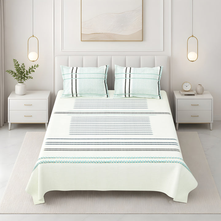 Bella Casa Fashion & Retail Ltd BEDSHEET 108 X 108 Inch / Blue & Multi / 100 % Premium Cotton Super King Size Double Bedsheet Set Premium Cotton with 2 Pillow Covers Digital Printed Blue & Multi Coloured - Celestia Designer Collection