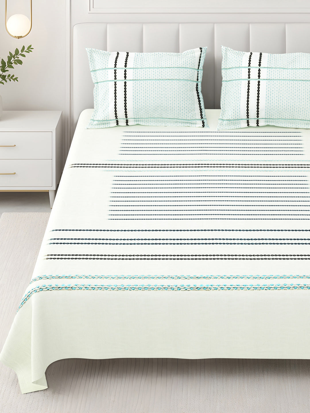 Bella Casa Fashion & Retail Ltd BEDSHEET 108 X 108 Inch / Blue & Multi / 100 % Premium Cotton Super King Size Double Bedsheet Set Premium Cotton with 2 Pillow Covers Digital Printed Blue & Multi Coloured - Celestia Designer Collection