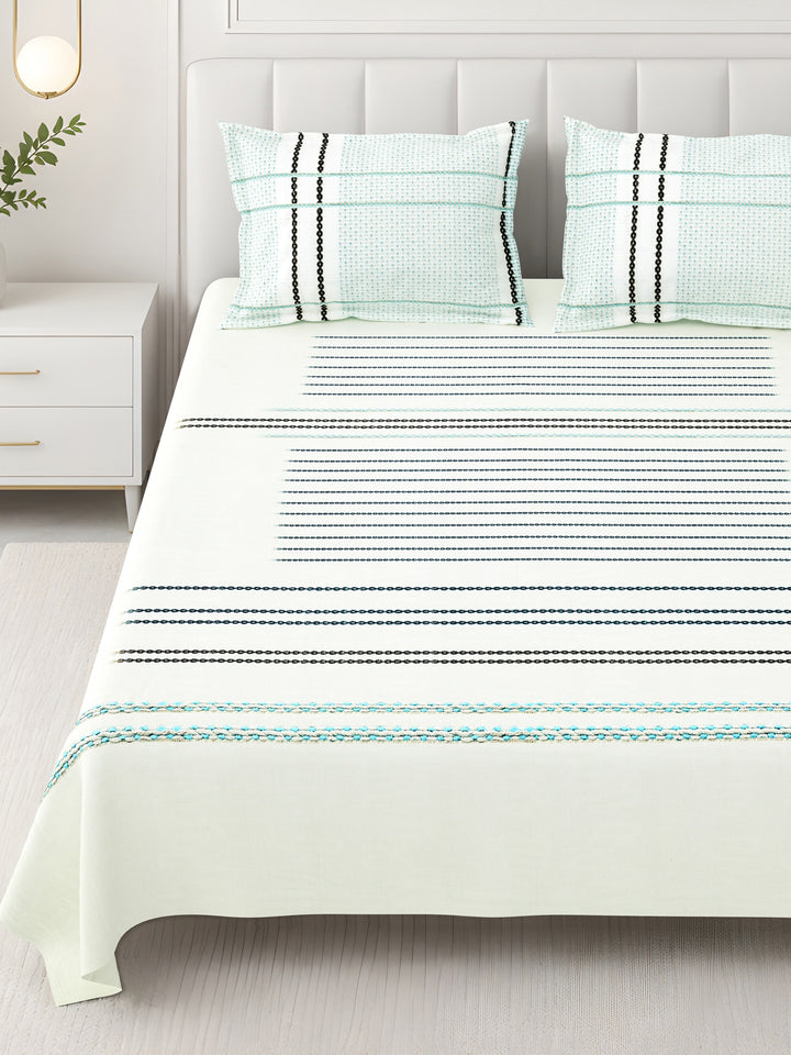Bella Casa Fashion & Retail Ltd BEDSHEET 108 X 108 Inch / Blue & Multi / 100 % Premium Cotton Super King Size Double Bedsheet Set Premium Cotton with 2 Pillow Covers Digital Printed Blue & Multi Coloured - Celestia Designer Collection