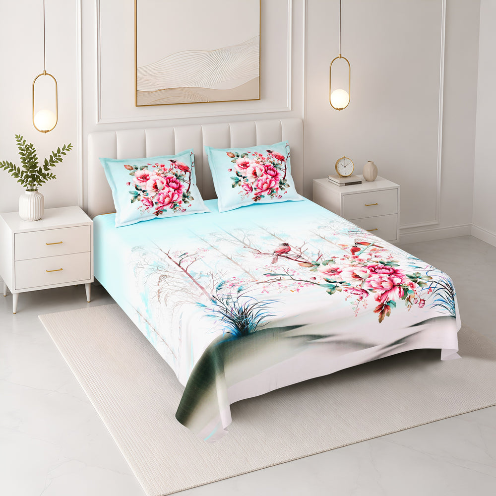 Bella Casa Fashion & Retail Ltd BEDSHEET 108 X 108 Inch / Blue & Multi / 100 % Premium Cotton Super King Size Double Bedsheet Set Premium Cotton with 2 Pillow Covers Digital Printed Blue & Multi Coloured - Celestia Designer Collection