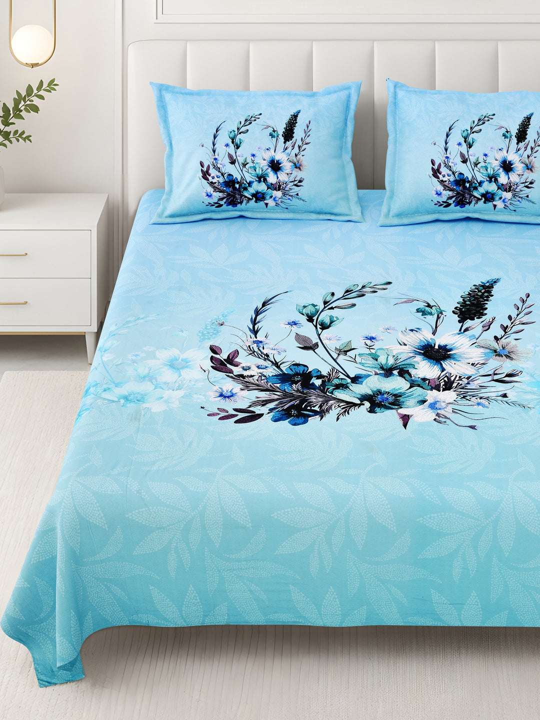 Bella Casa Fashion & Retail Ltd BEDSHEET 108 X 108 Inch / Blue & Multi / 100 % Premium Cotton Super King Size Double Bedsheet Set Premium Cotton with 2 Pillow Covers Digital Printed Blue & Multi Coloured - Celestia Designer Collection
