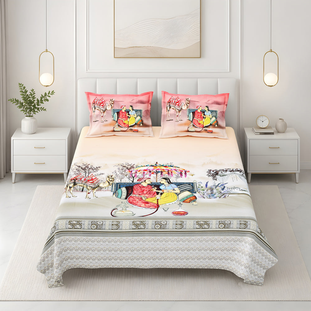 Bella Casa Fashion & Retail Ltd BEDSHEET 108 X 108 Inch / Blue & Multi / 100 % Premium Cotton Super King Size Double Bedsheet Set Premium Cotton with 2 Pillow Covers Digital Printed Blue & Multi Coloured - Celestia Designer Collection