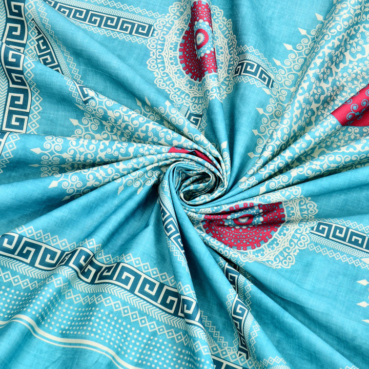 Bella Casa Fashion & Retail Ltd BEDSHEET 108 X 108 Inch / Blue & Red / 100 % Premium Cotton Super King Size Double Bedsheet Set Premium Cotton with 2 Pillow Covers Digital Printed Blue & Red Coloured - Celestia Designer Collection