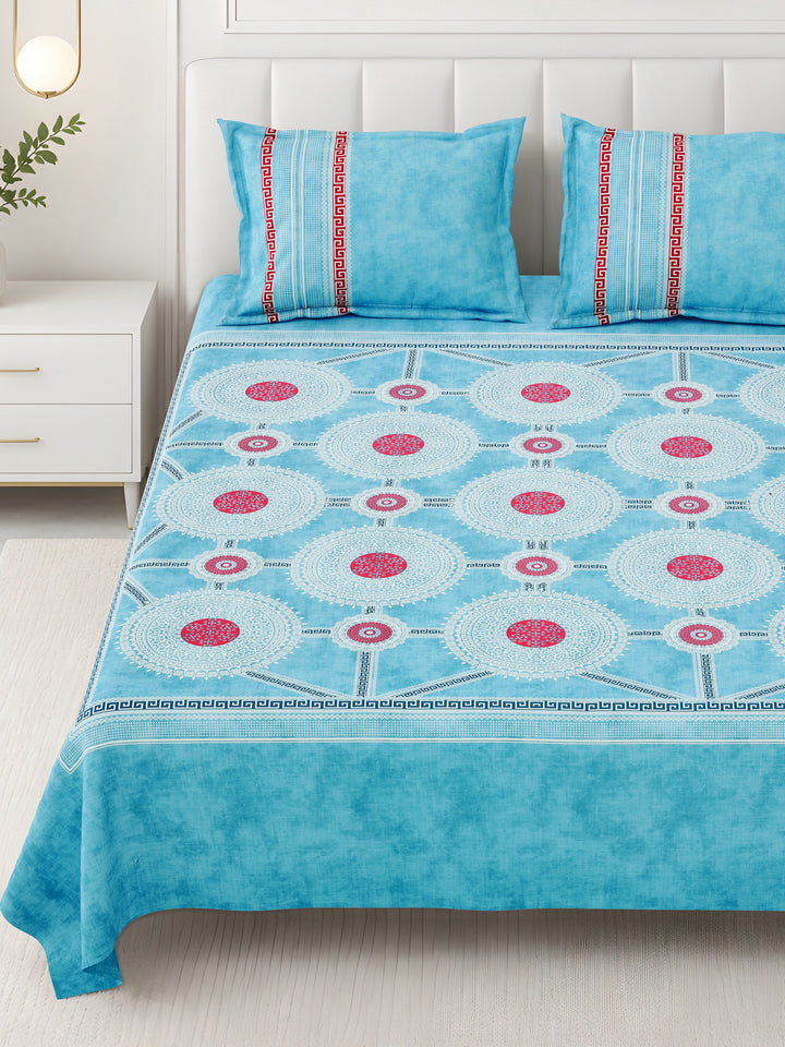 Bella Casa Fashion & Retail Ltd BEDSHEET 108 X 108 Inch / Blue & Red / 100 % Premium Cotton Super King Size Double Bedsheet Set Premium Cotton with 2 Pillow Covers Digital Printed Blue & Red Coloured - Celestia Designer Collection