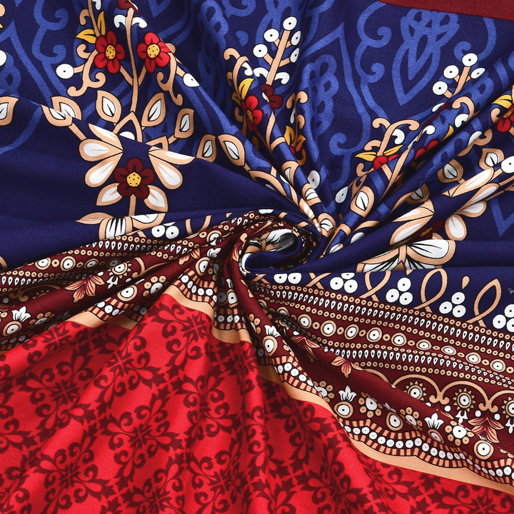 Bella Casa Fashion & Retail Ltd BEDSHEET 108 X 108 Inch / Blue & Red / 100 % Premium Cotton Super King Size Double Bedsheet Set Premium Cotton with 2 Pillow Covers Digital Printed Blue & Red Coloured - Celestia Designer Collection